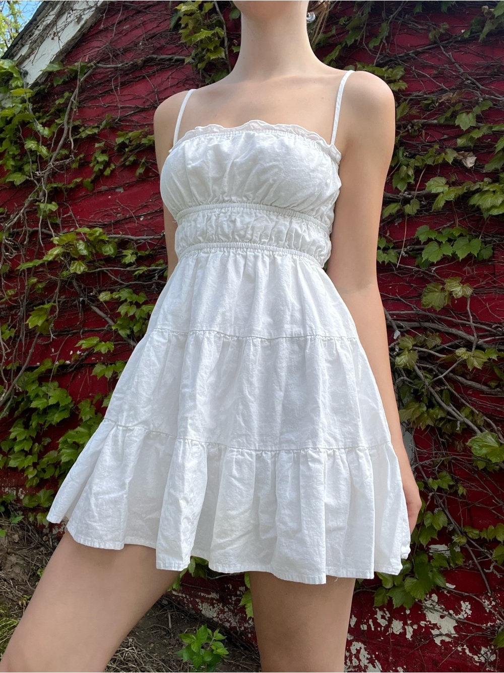 Princess Polly White Ruffled Mini Dress with Spaghetti Straps